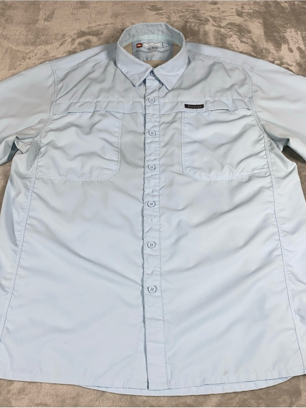 Simms Guide Series Light Blue Men’s Large Short Sleeve Vented Fishing Shirt